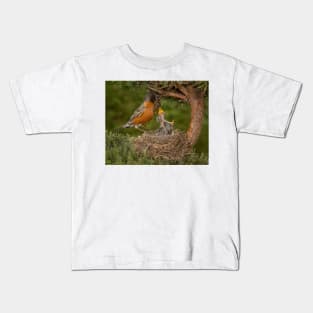 American Robin Feeding Chicks Kids T-Shirt